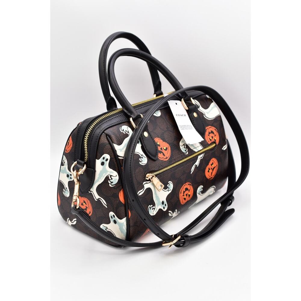 Coach Rowan Satchel Bag In Signature Canvas With Halloween Print NWT Walnut 2025 - Picture 11 of 16
